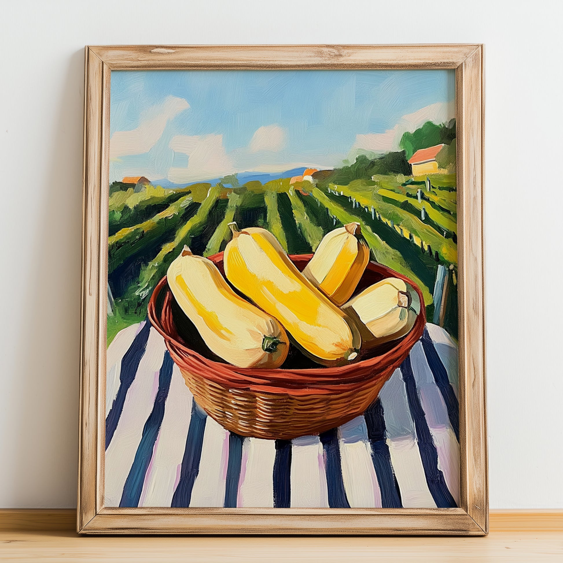 Squash – Green Valley Landscape, Vegetable Art, no-text version framed in wood
