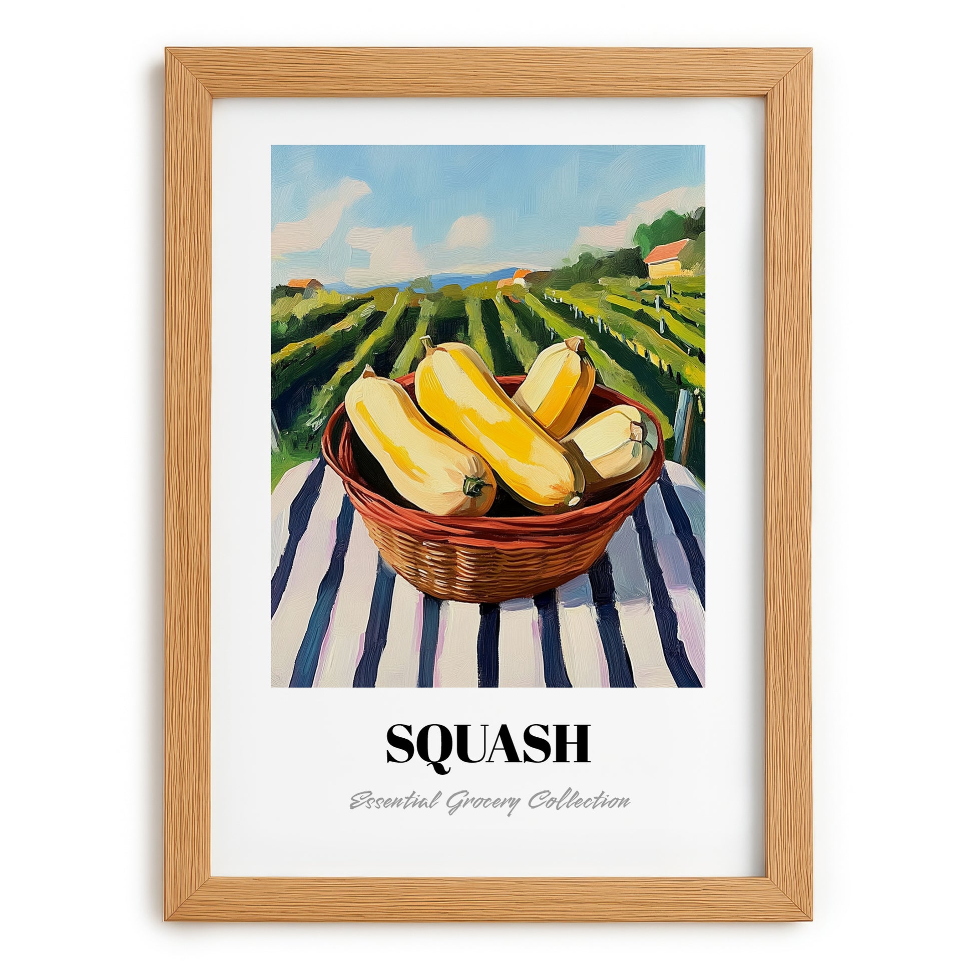 Squash – Green Valley Landscape, Vegetable Art, set in oak frame