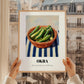 Okra – on Striped Tablecloth, Vegetable Print, styled in a charming Paris street view
