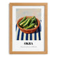 Okra – on Striped Tablecloth, Vegetable Print, set in oak frame