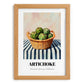Artichoke – on Striped Tablecloth, Vegetable Still Life, set in oak frame