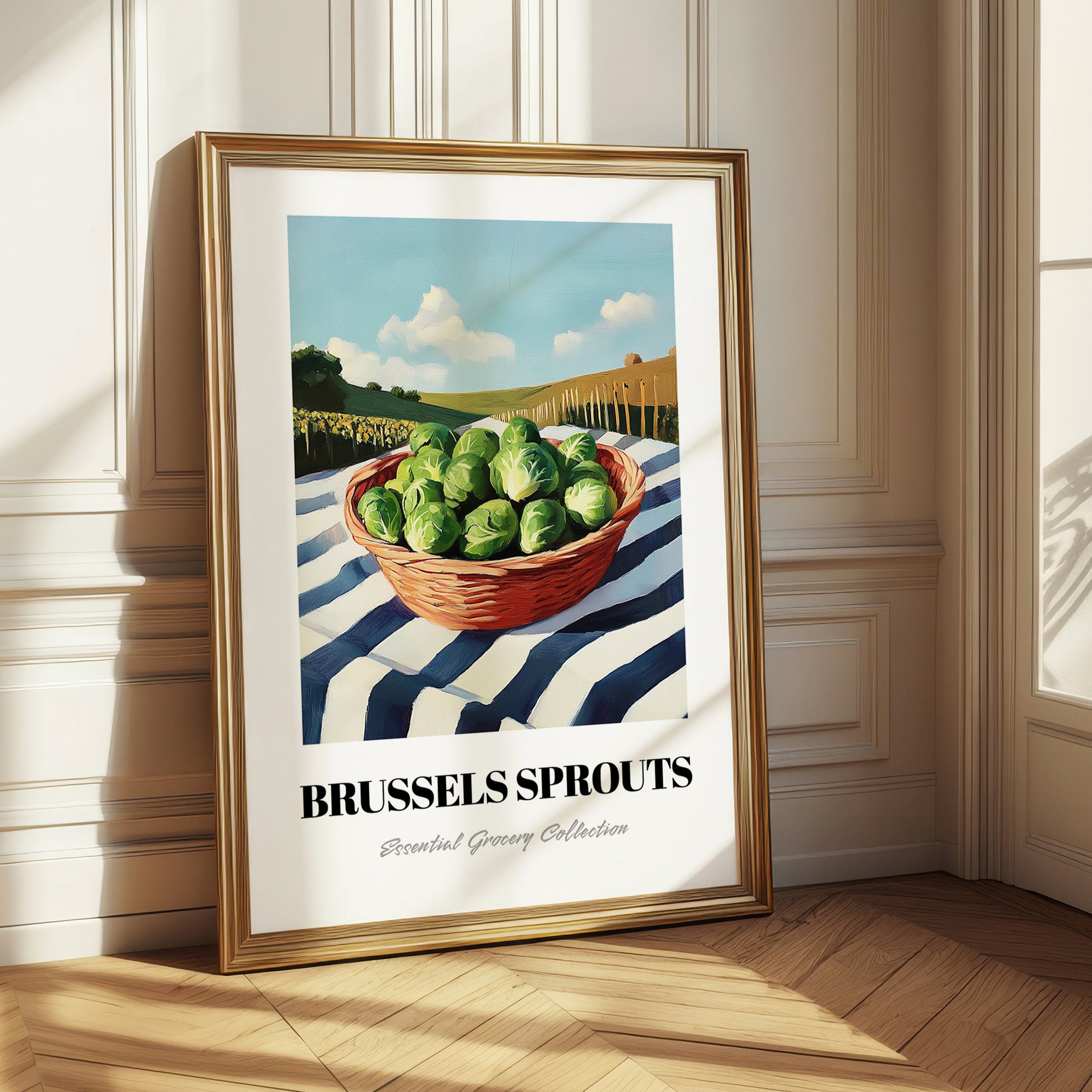 Brussels Sprouts – Green Valley Landscape, Vegetable Poster