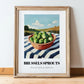 Brussels Sprouts – Green Valley Landscape, Vegetable Poster, in wooden frame leaning on the floor