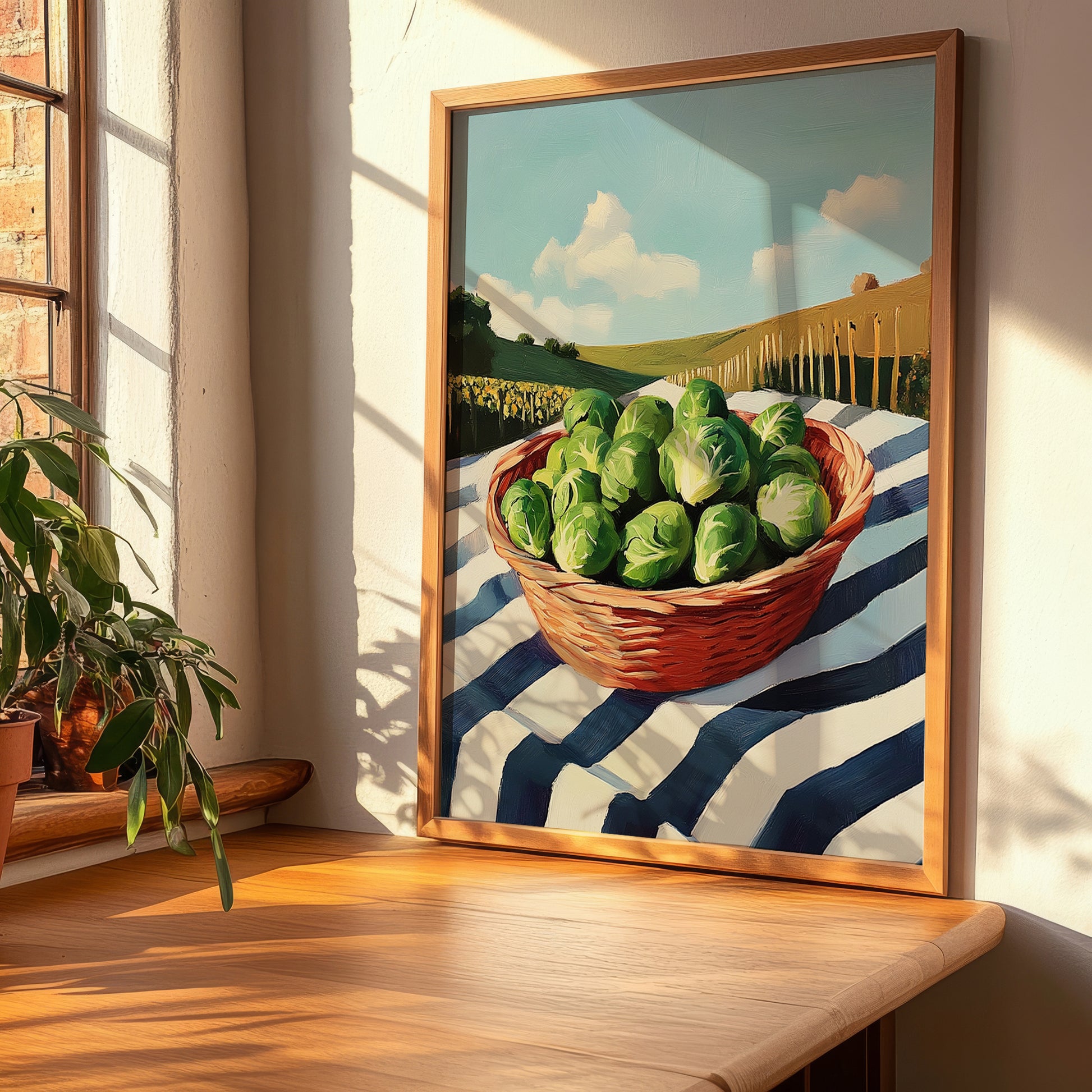 Brussels Sprouts – Green Valley Landscape, Vegetable Poster, clean layout with no caption