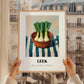 Leek – on Striped Tablecloth, Vegetable Illustration, styled in a charming Paris street view