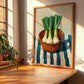 Leek – on Striped Tablecloth, Vegetable Illustration, clean layout with no caption