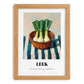 Leek – on Striped Tablecloth, Vegetable Illustration, set in oak frame