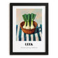 Leek – on Striped Tablecloth, Vegetable Illustration, in sleek black frame