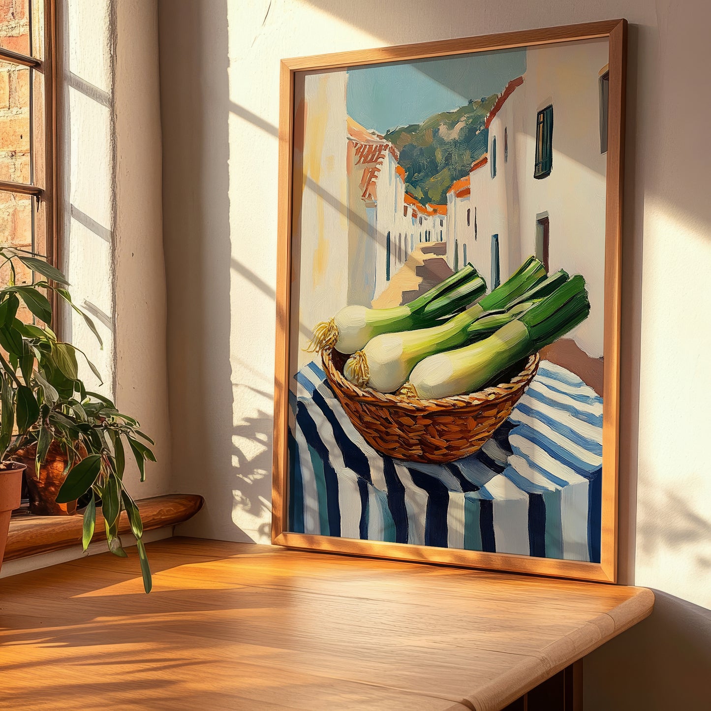 Leek – White village Café on the Corner, Vegetable Print, clean layout with no caption