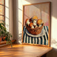 Mushrooms – on Striped Tablecloth, Vegetable Illustration, clean layout with no caption