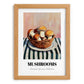Mushrooms – on Striped Tablecloth, Vegetable Illustration, set in oak frame
