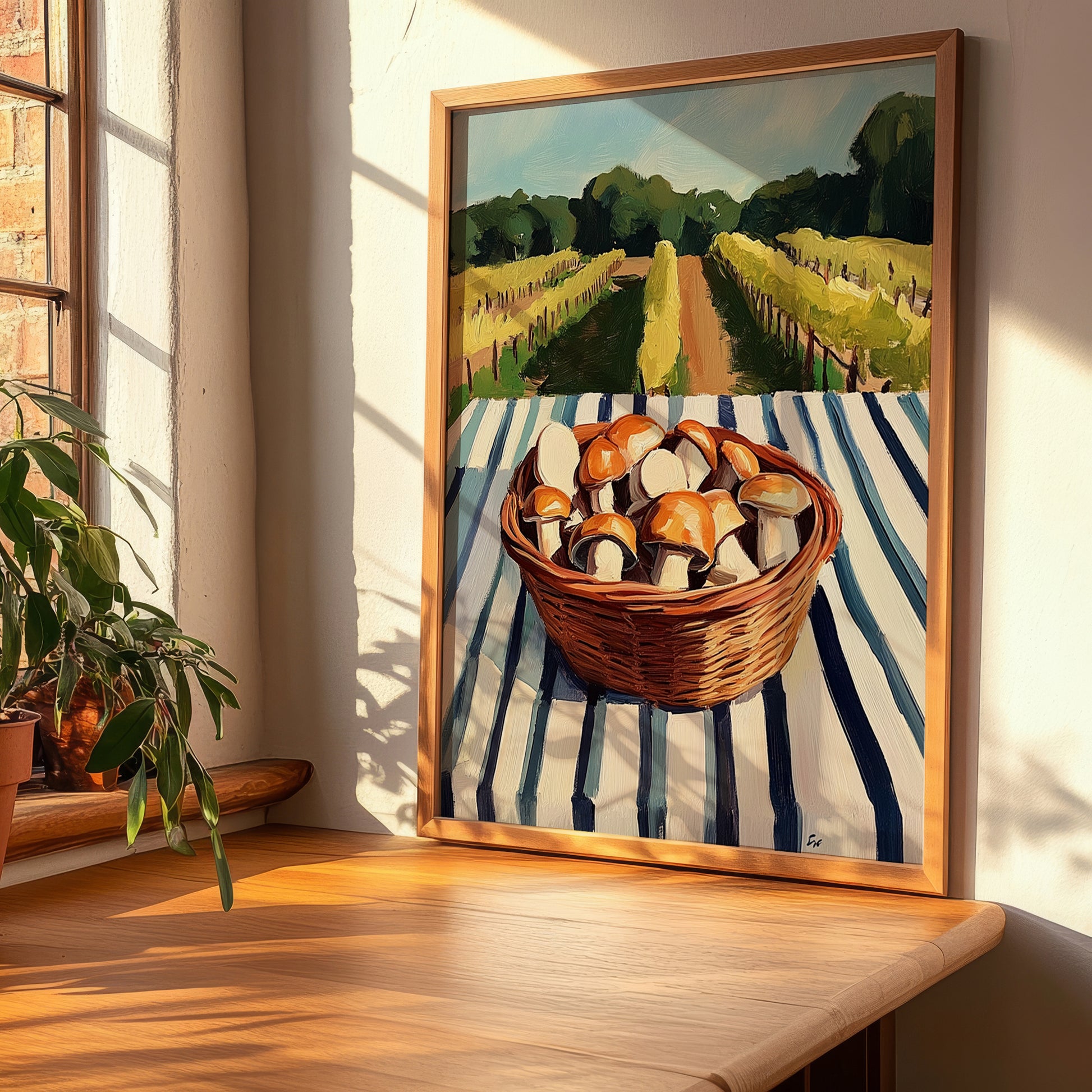 Mushrooms – Green Valley Landscape, Vegetable Painting, clean layout with no caption