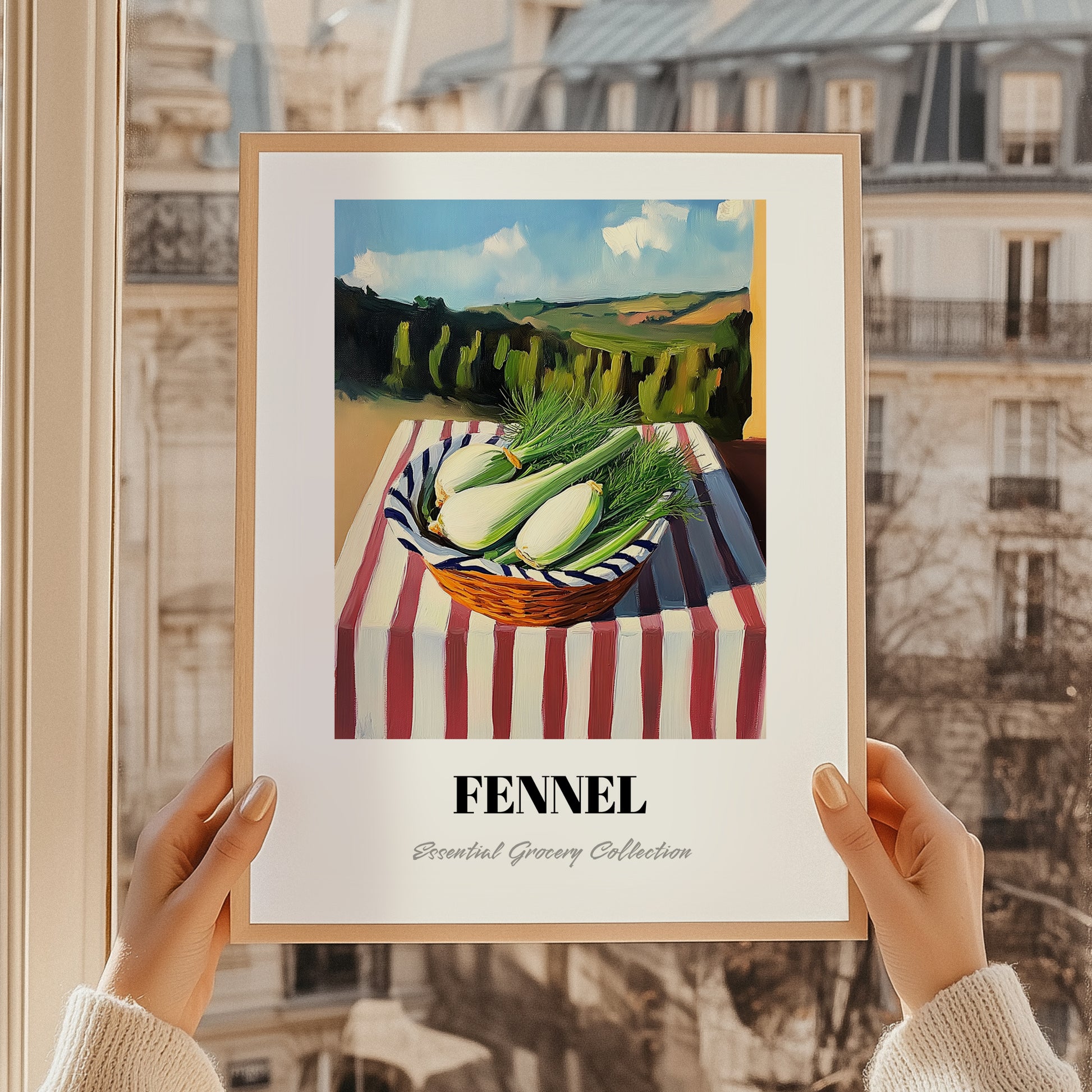 Fennel – Valley Café Scene, Vegetable Painting, styled in a charming Paris street view