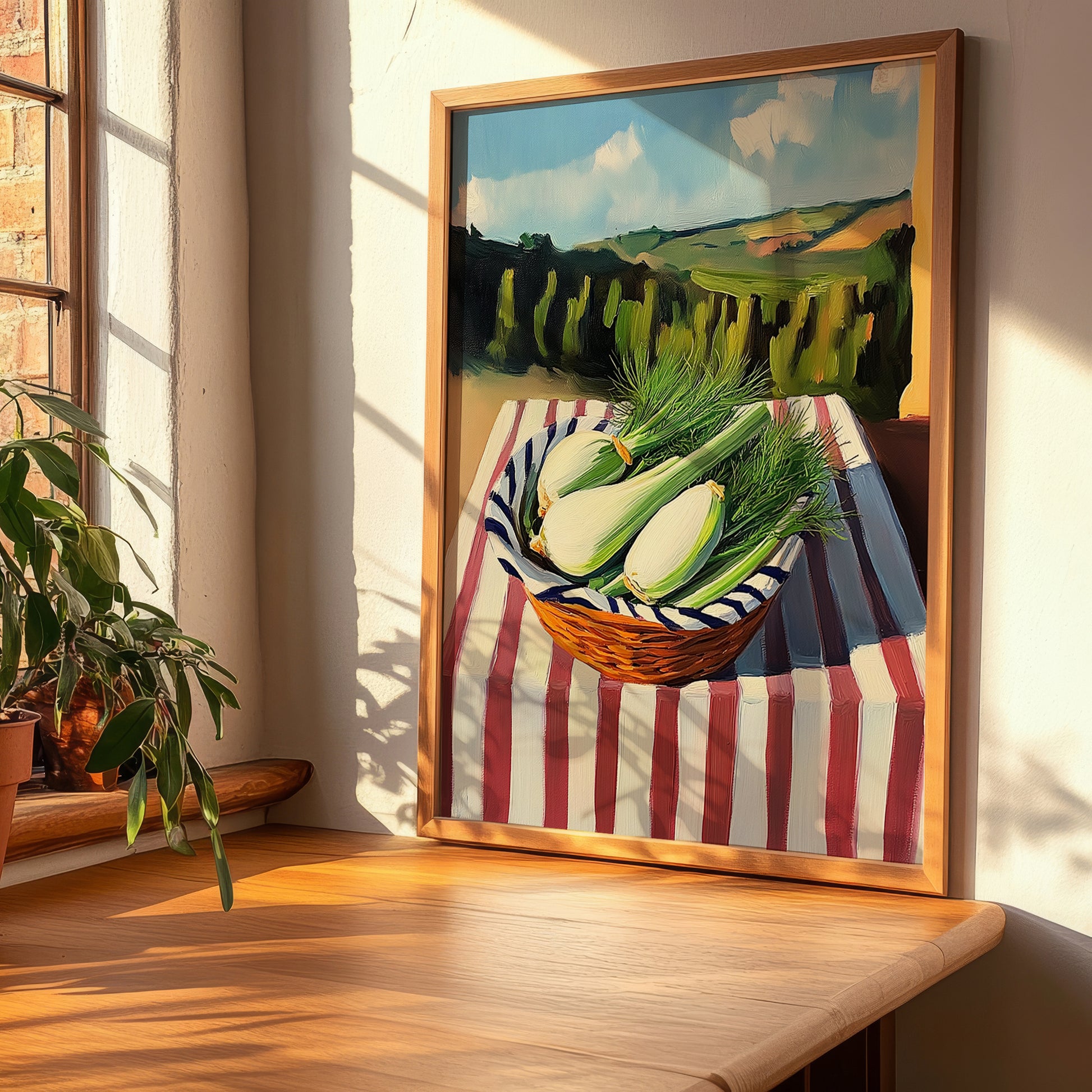 Fennel – Valley Café Scene, Vegetable Painting, clean layout with no caption