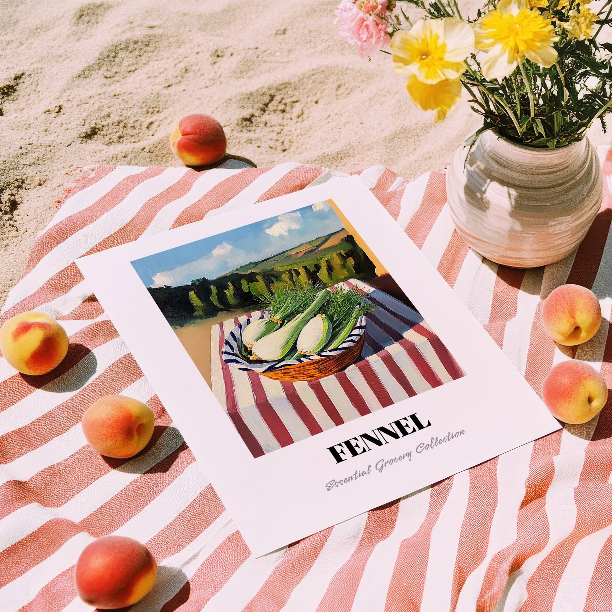 Fennel – Valley Café Scene, Vegetable Painting, unframed on coastal sand