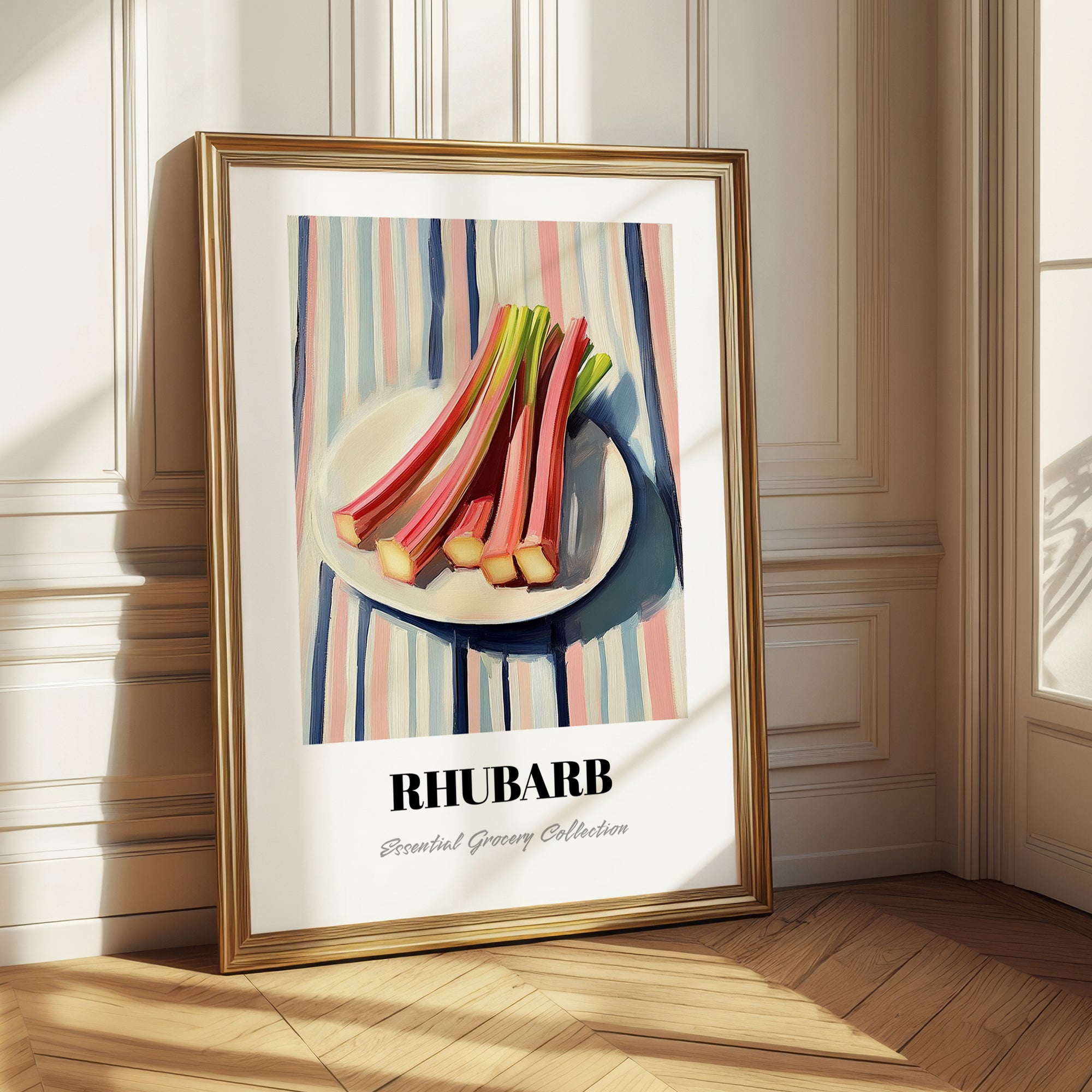 Rhubarb – on Striped Tablecloth, Vegetable Wall Decor