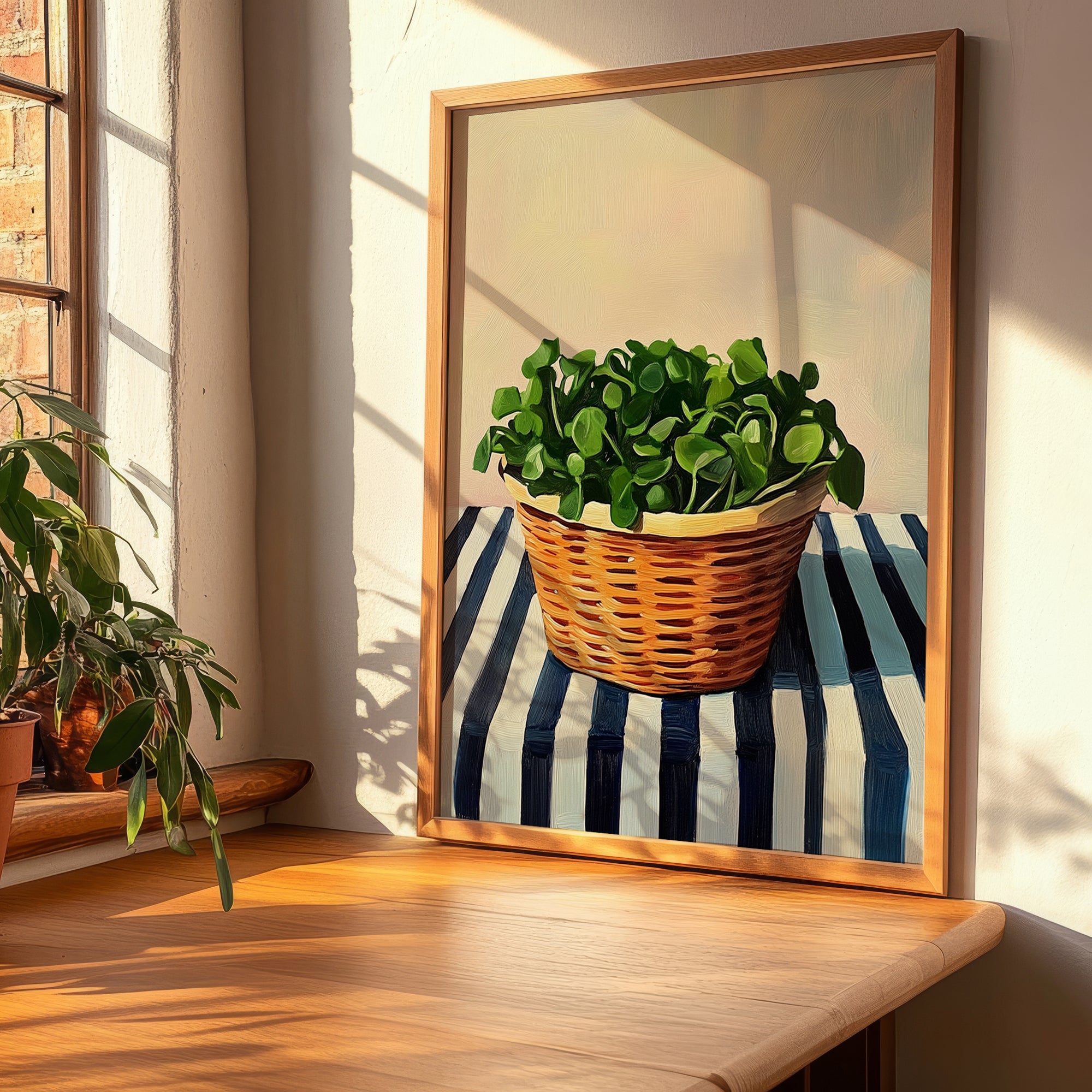 Watercress – on Striped Tablecloth, Vegetable Wall Art, clean layout with no caption
