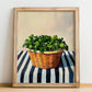 Watercress – on Striped Tablecloth, Vegetable Wall Art, no-text version framed in wood