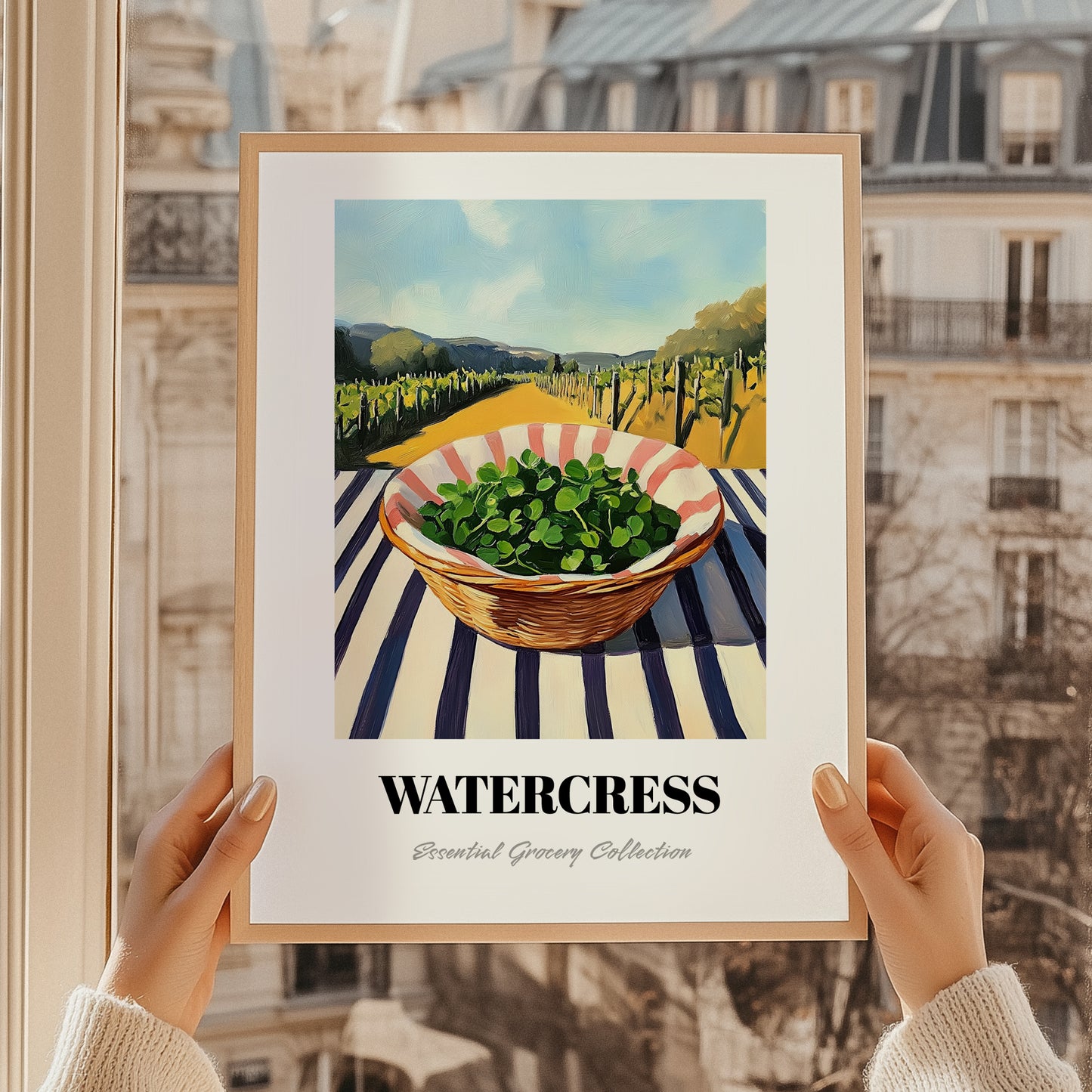 Watercress – Green Valley Landscape, Vegetable Wall Decor, styled in a charming Paris street view