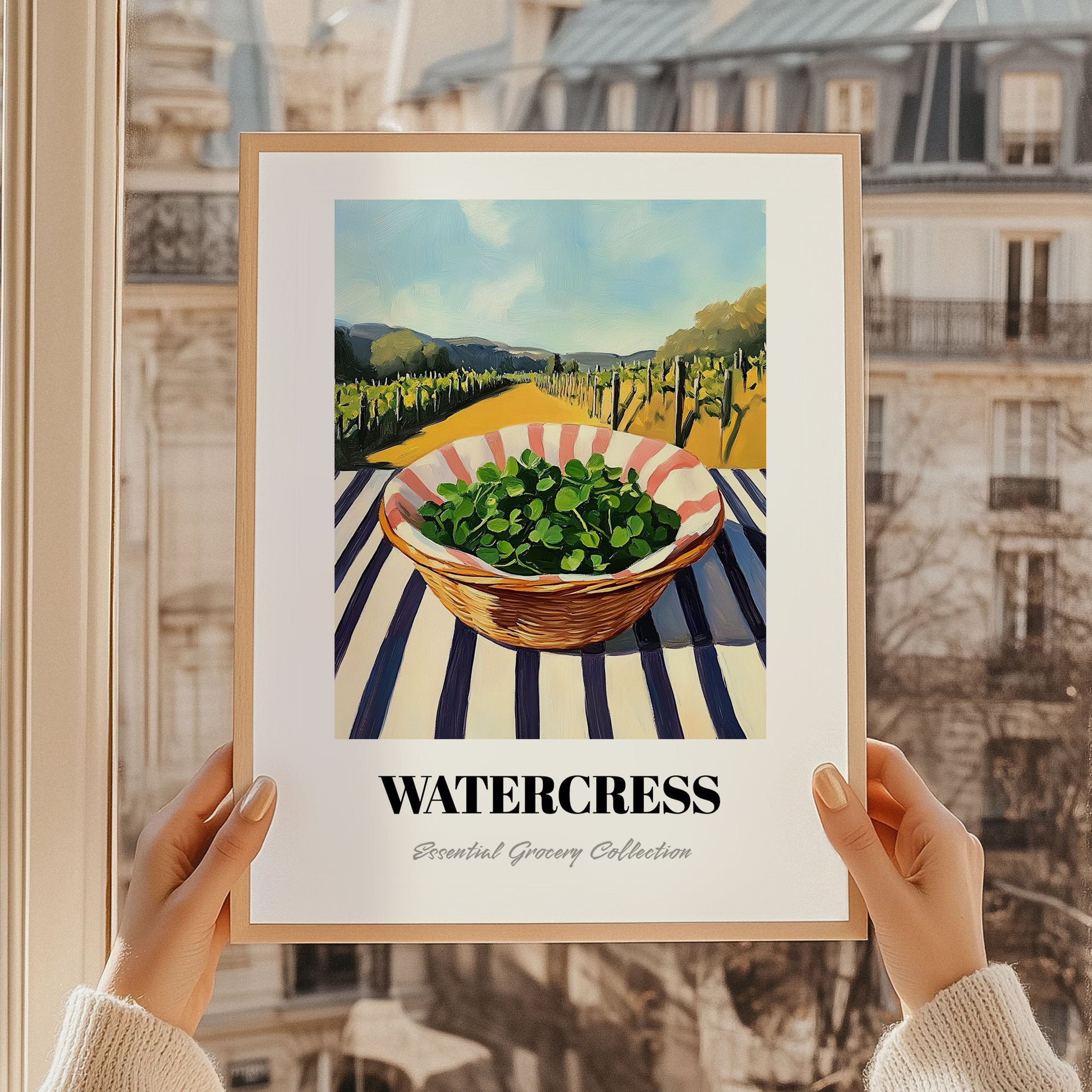 Watercress – Green Valley Landscape, Vegetable Wall Decor, styled in a charming Paris street view