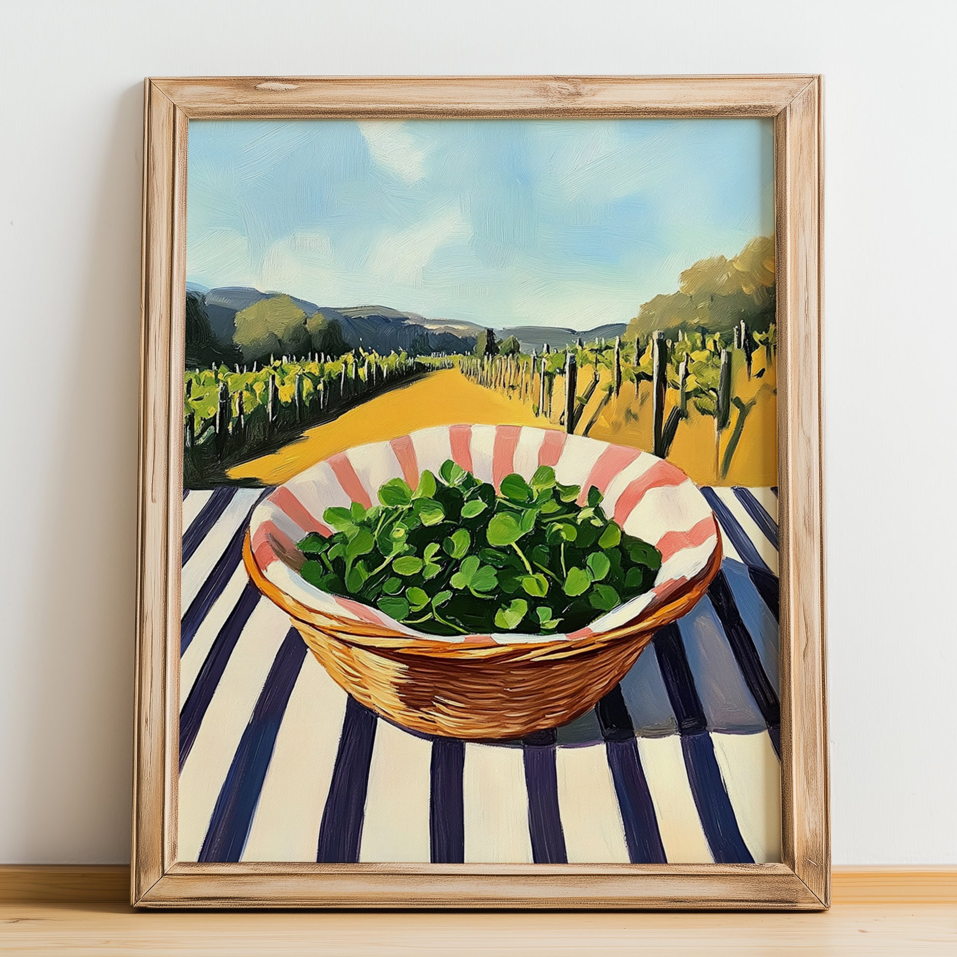 Watercress – Green Valley Landscape, Vegetable Wall Decor, no-text version framed in wood