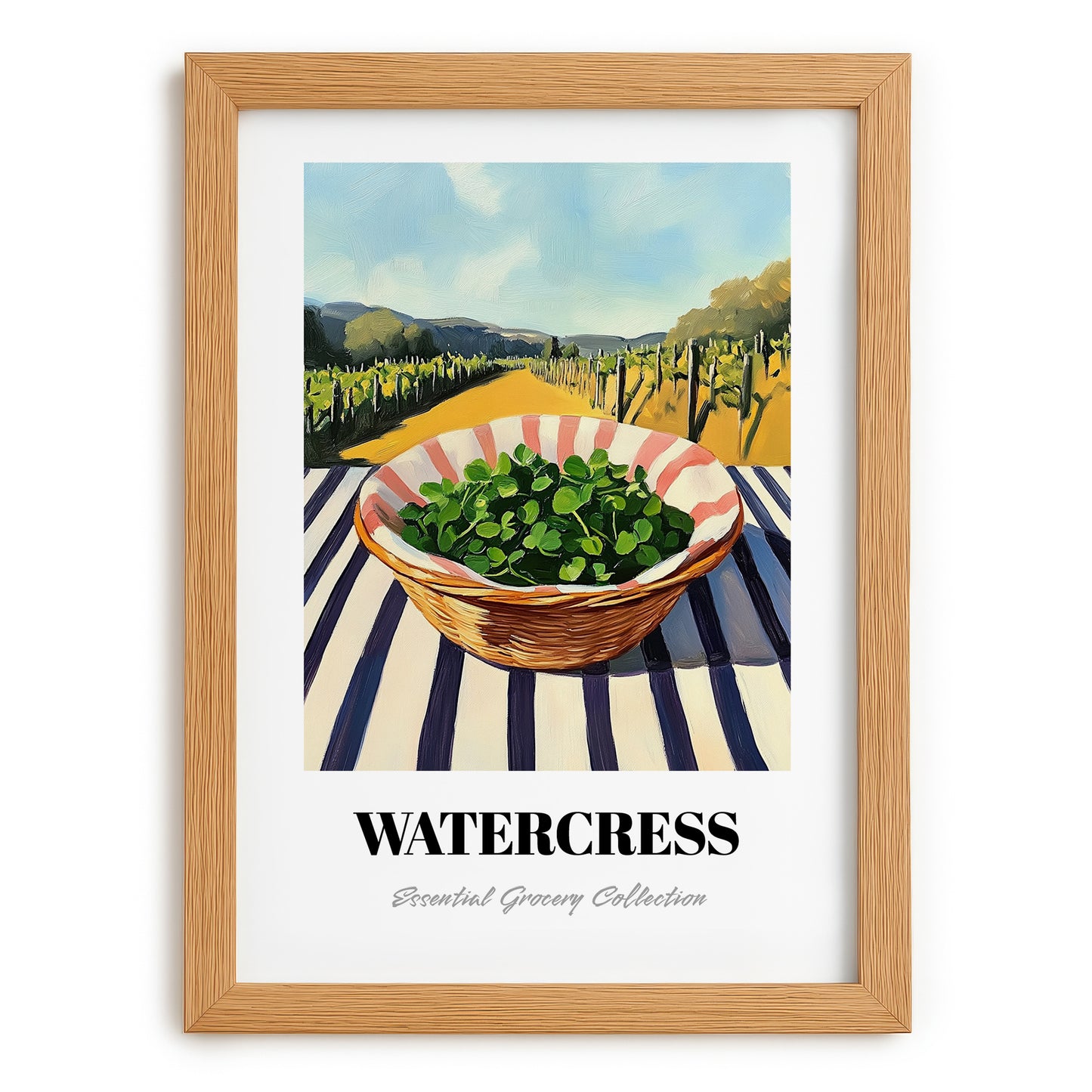 Watercress – Green Valley Landscape, Vegetable Wall Decor, set in oak frame