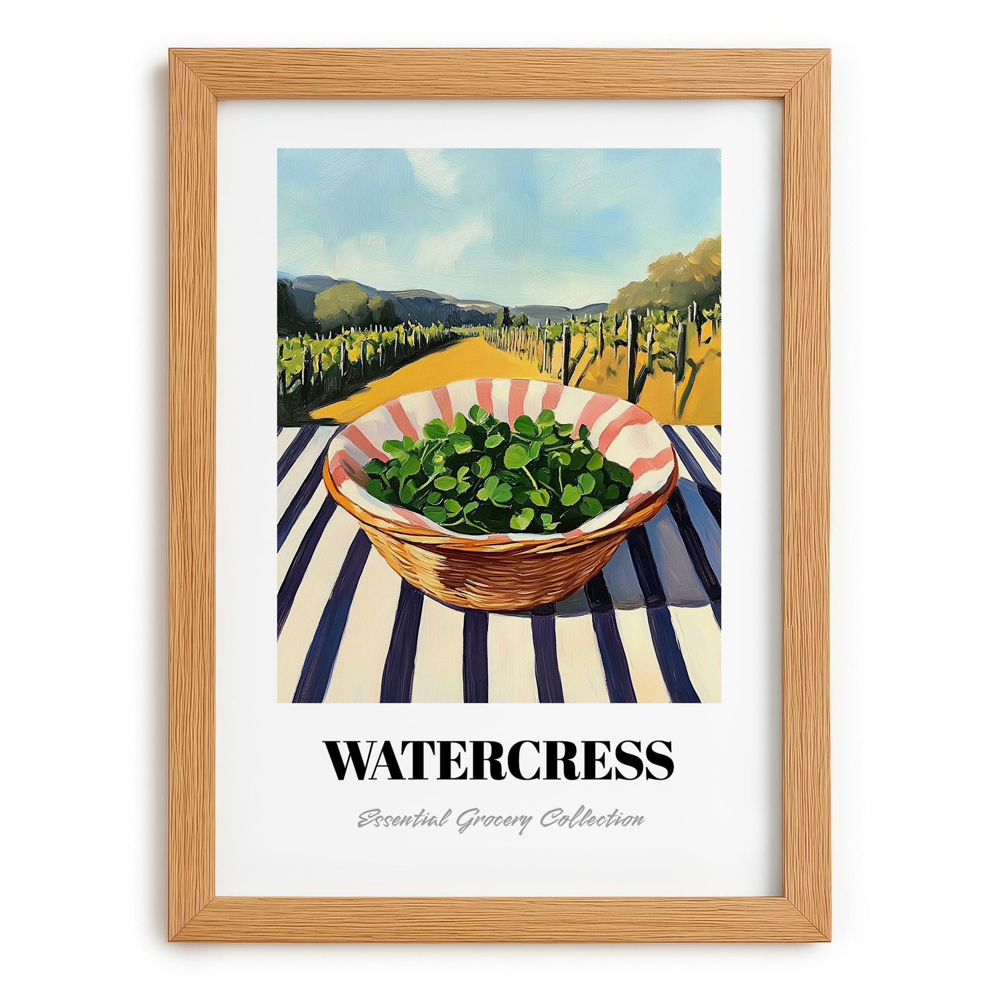 Watercress – Green Valley Landscape, Vegetable Wall Decor, set in oak frame
