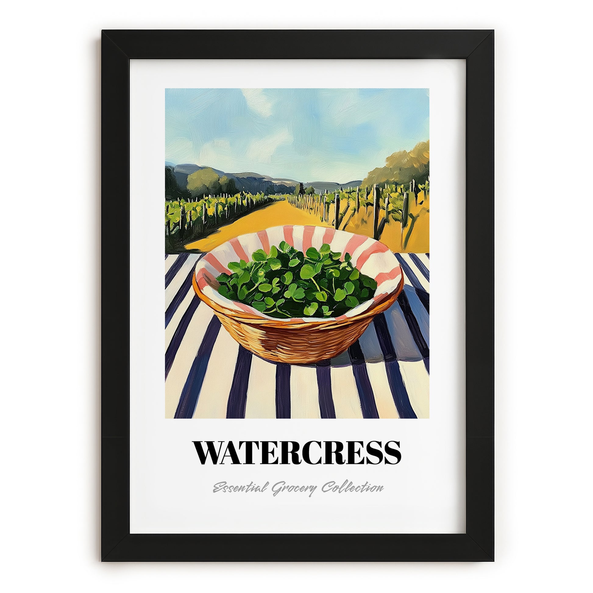 Watercress – Green Valley Landscape, Vegetable Wall Decor, in sleek black frame