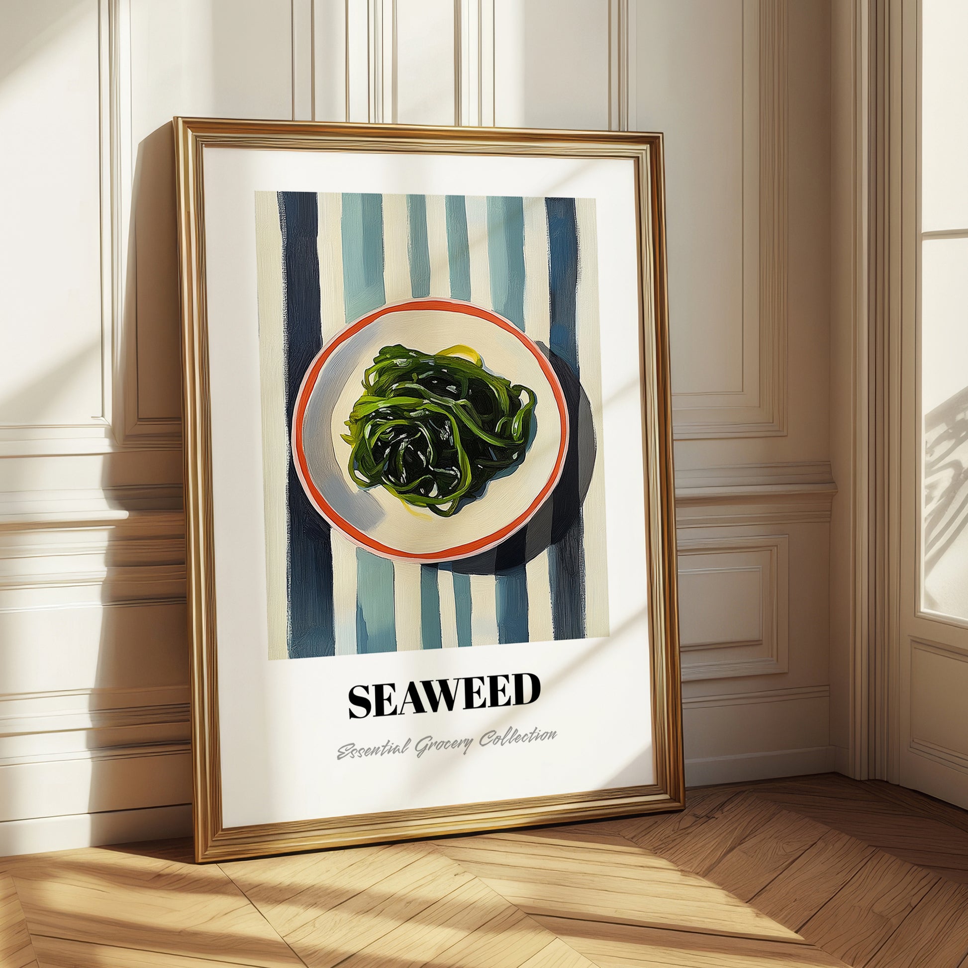 Seaweed – on Striped Tablecloth, Fresh Herbs Still Life