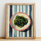 Seaweed – on Striped Tablecloth, Fresh Herbs Still Life, no-text version framed in wood