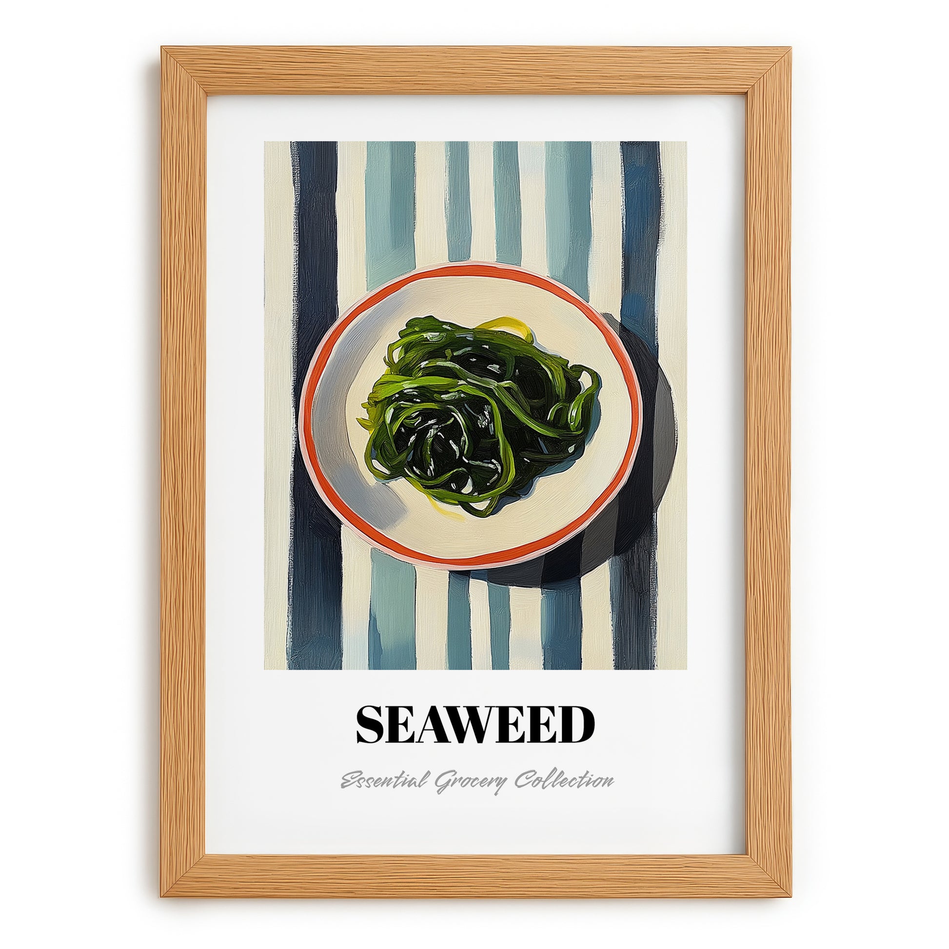 Seaweed – on Striped Tablecloth, Fresh Herbs Still Life, set in oak frame