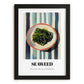 Seaweed – on Striped Tablecloth, Fresh Herbs Still Life, in sleek black frame