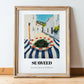 Seaweed – White village Urban Café Scene, Fresh Herbs Still Life, in wooden frame leaning on the floor