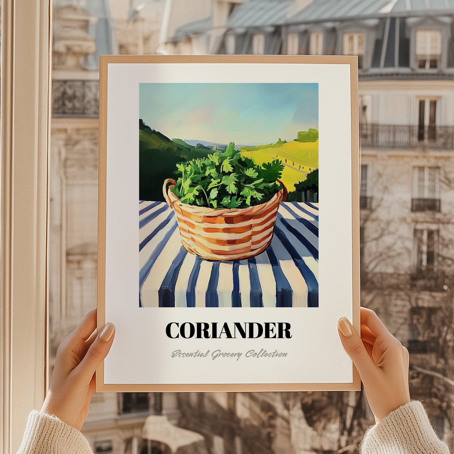 Coriander – Green Valley Landscape, Fresh Herbs Wall Decor, styled in a charming Paris street view