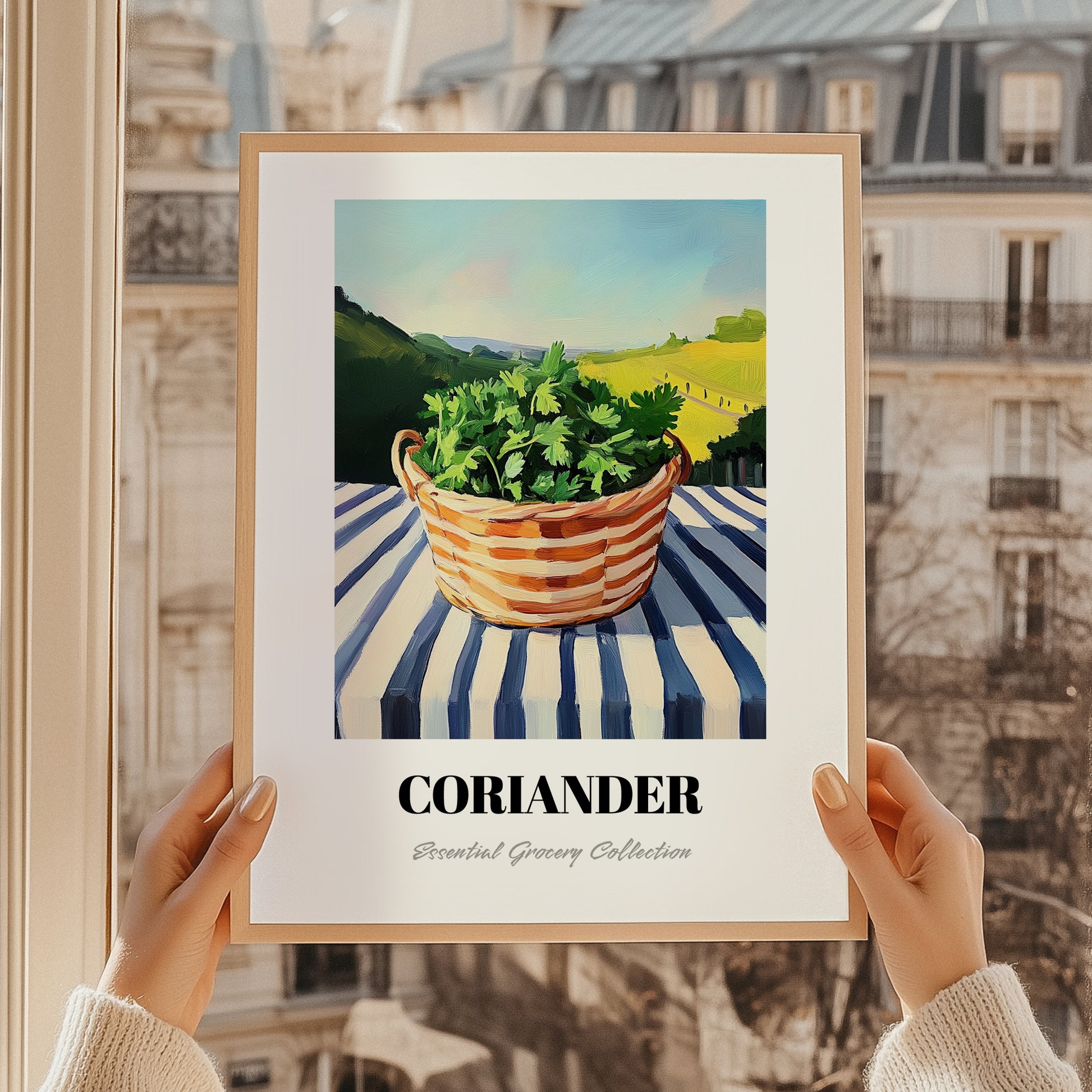 Coriander – Green Valley Landscape, Fresh Herbs Wall Decor, styled in a charming Paris street view
