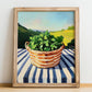 Coriander – Green Valley Landscape, Fresh Herbs Wall Decor, no-text version framed in wood