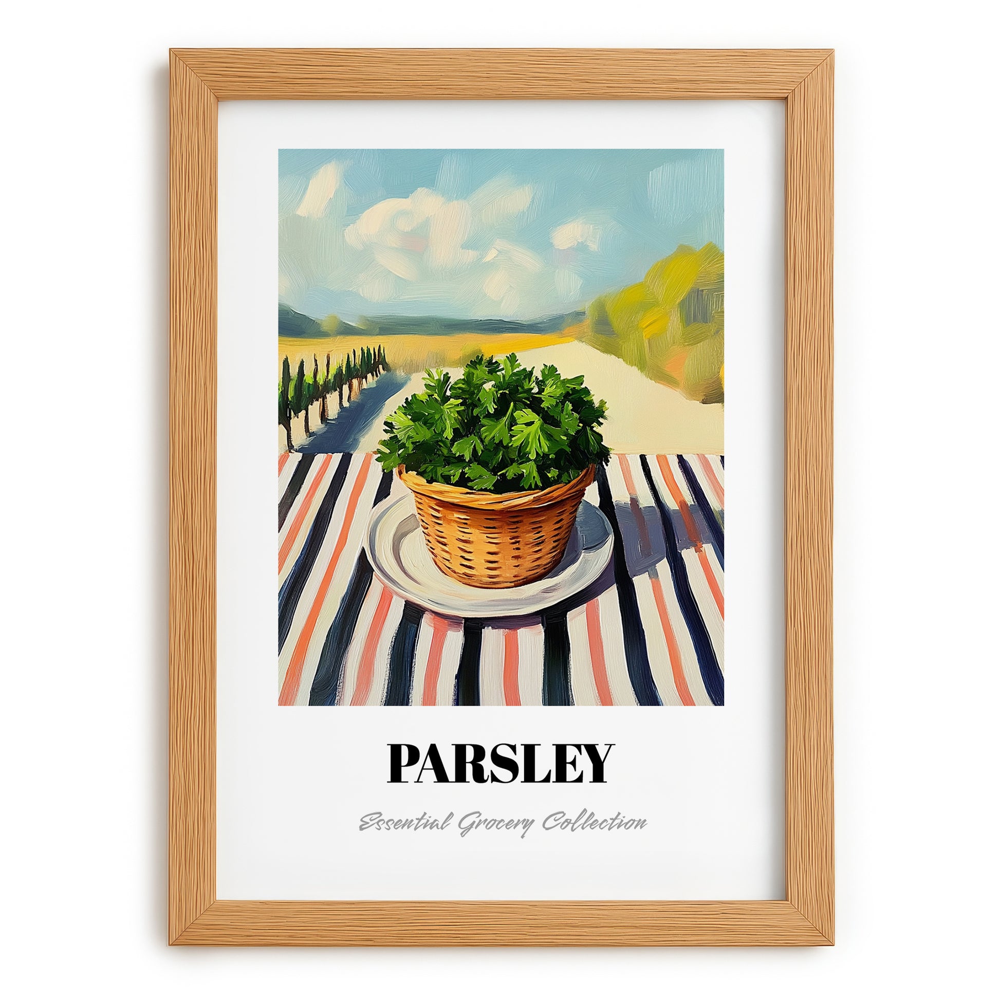 Parsley – Valley Café Scene, Fresh Herbs Painting, set in oak frame