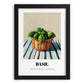 Basil – on Striped Tablecloth, Fresh Herbs Poster, in sleek black frame