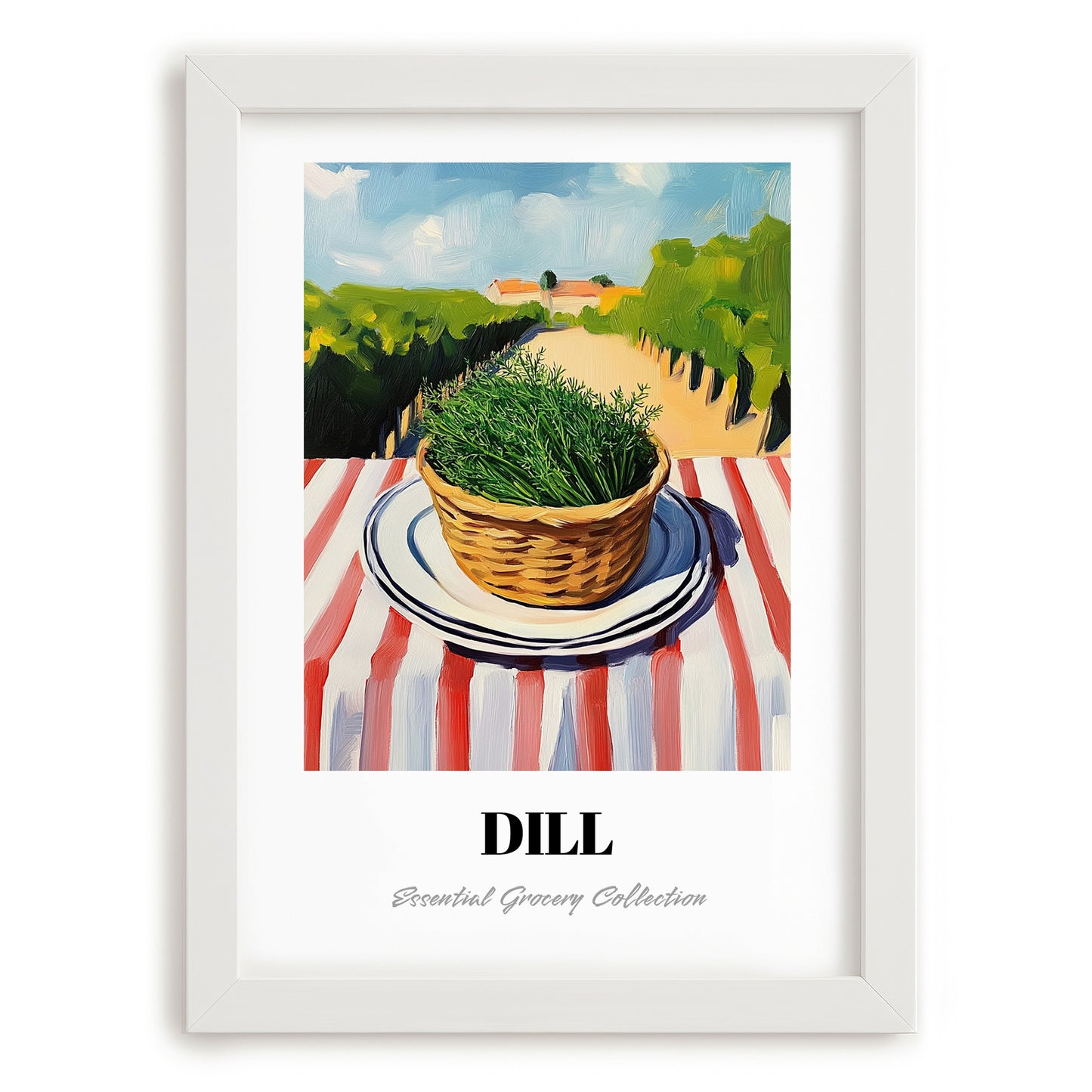 Dill – Valley Café Scene, Fresh Herbs Illustration, placed in minimal white frame