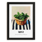 Mint – on Striped Tablecloth, Fresh Herbs Poster, in sleek black frame