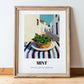 Mint – White village Café on the Corner, Fresh Herbs Painting, in wooden frame leaning on the floor
