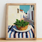 Mint – White village Café on the Corner, Fresh Herbs Painting, no-text version framed in wood