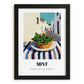 Mint – White village Café on the Corner, Fresh Herbs Painting, in sleek black frame