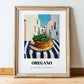 Oregano – White village Street Café Scene, Fresh Herbs Print, in wooden frame leaning on the floor
