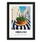 Oregano – White village Street Café Scene, Fresh Herbs Print, in sleek black frame