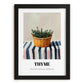 Thyme – on Striped Tablecloth, Fresh Herbs Still Life, in sleek black frame