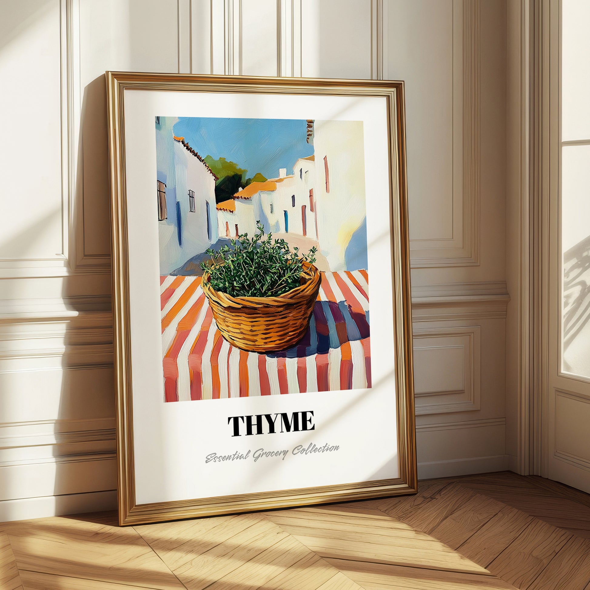 Thyme – White village Street Café Scene, Fresh Herbs Wall Decor
