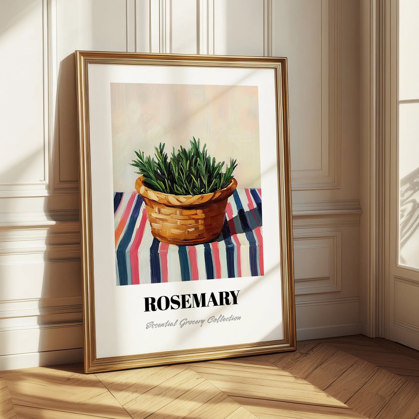 Rosemary – on Striped Tablecloth, Fresh Herbs Print
