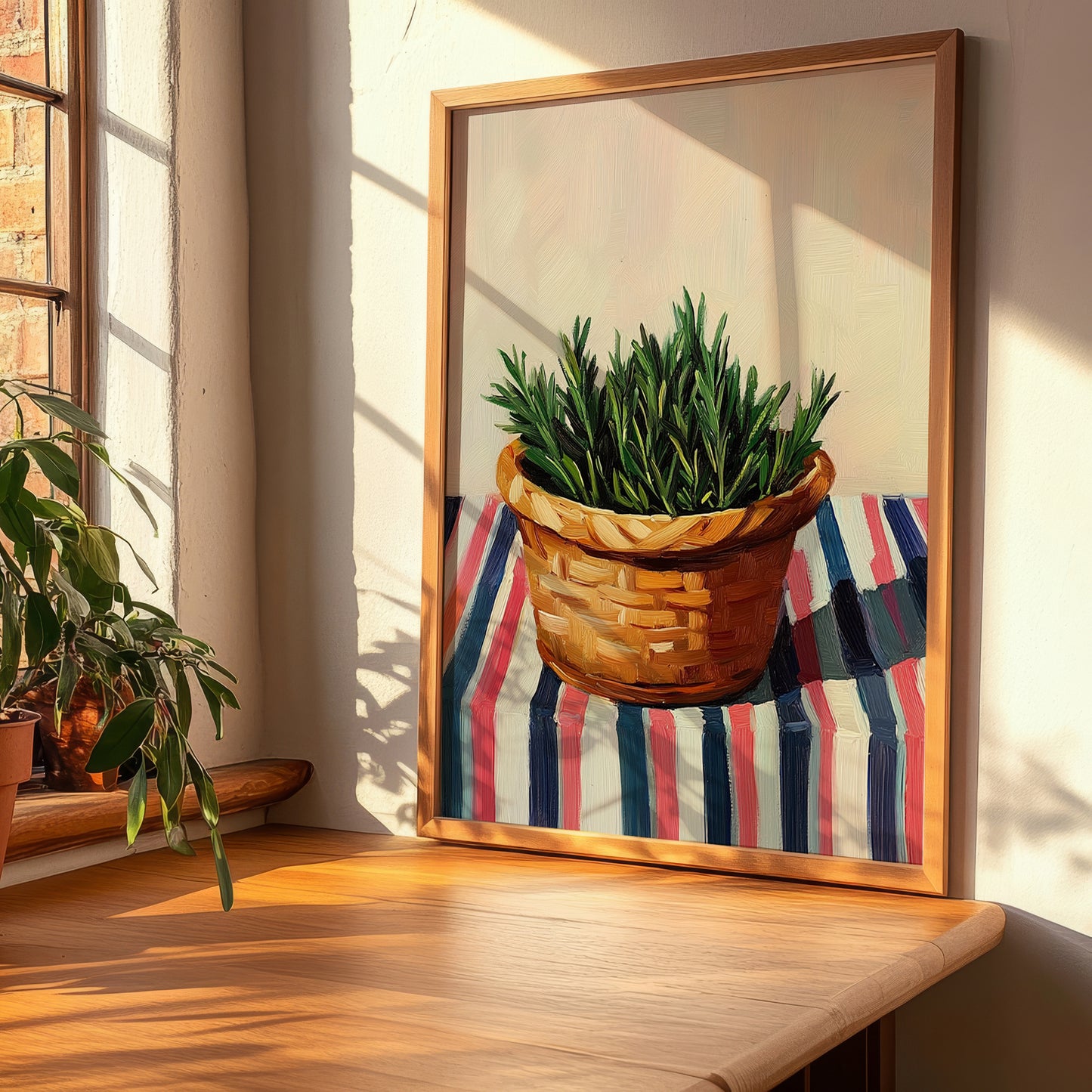 Rosemary – on Striped Tablecloth, Fresh Herbs Print, clean layout with no caption