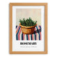 Rosemary – on Striped Tablecloth, Fresh Herbs Print, set in oak frame